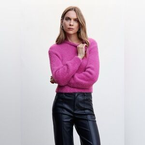 Mango Faux Fur Knit Sweater Light pink